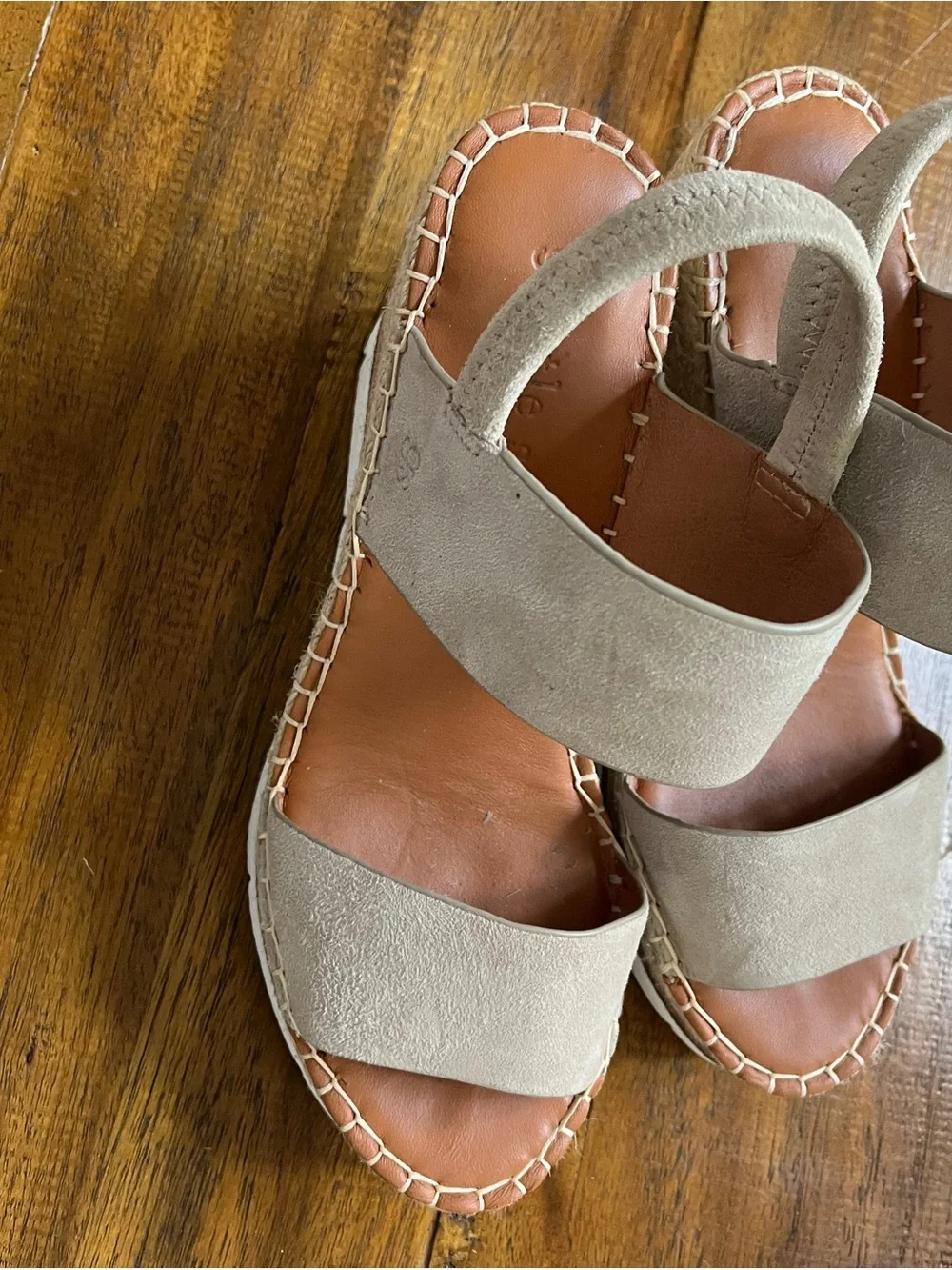 gentle souls Taupe Suede Double-Strap Wedge Sandals